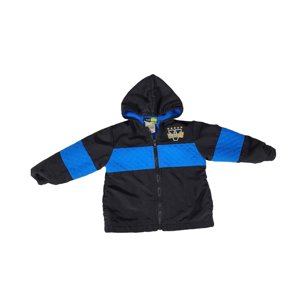 Mick Mack LTD‎ Toddler Boy 2T Black Blue Varsity Hooded Fleece Lined Jacket